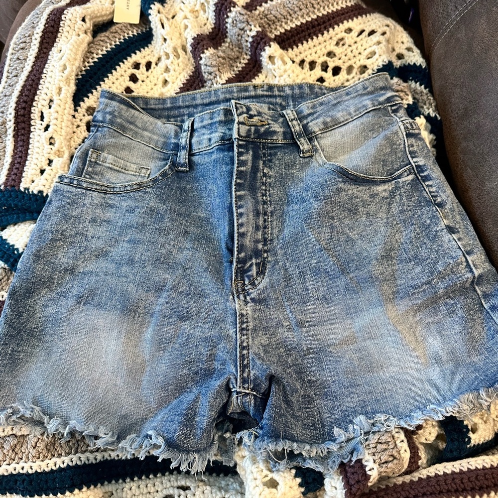 SHEIN Blue Jean Shorts High-Waisted Distressed